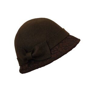 Peter Grimm Wool Cloche Hat Dark Brown Womens One Size Lace Bow Hat Band